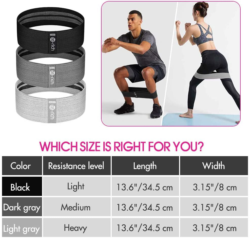 Resistance Bands for Legs and Butt, Fabric Workout Loop Bands, Set of 3