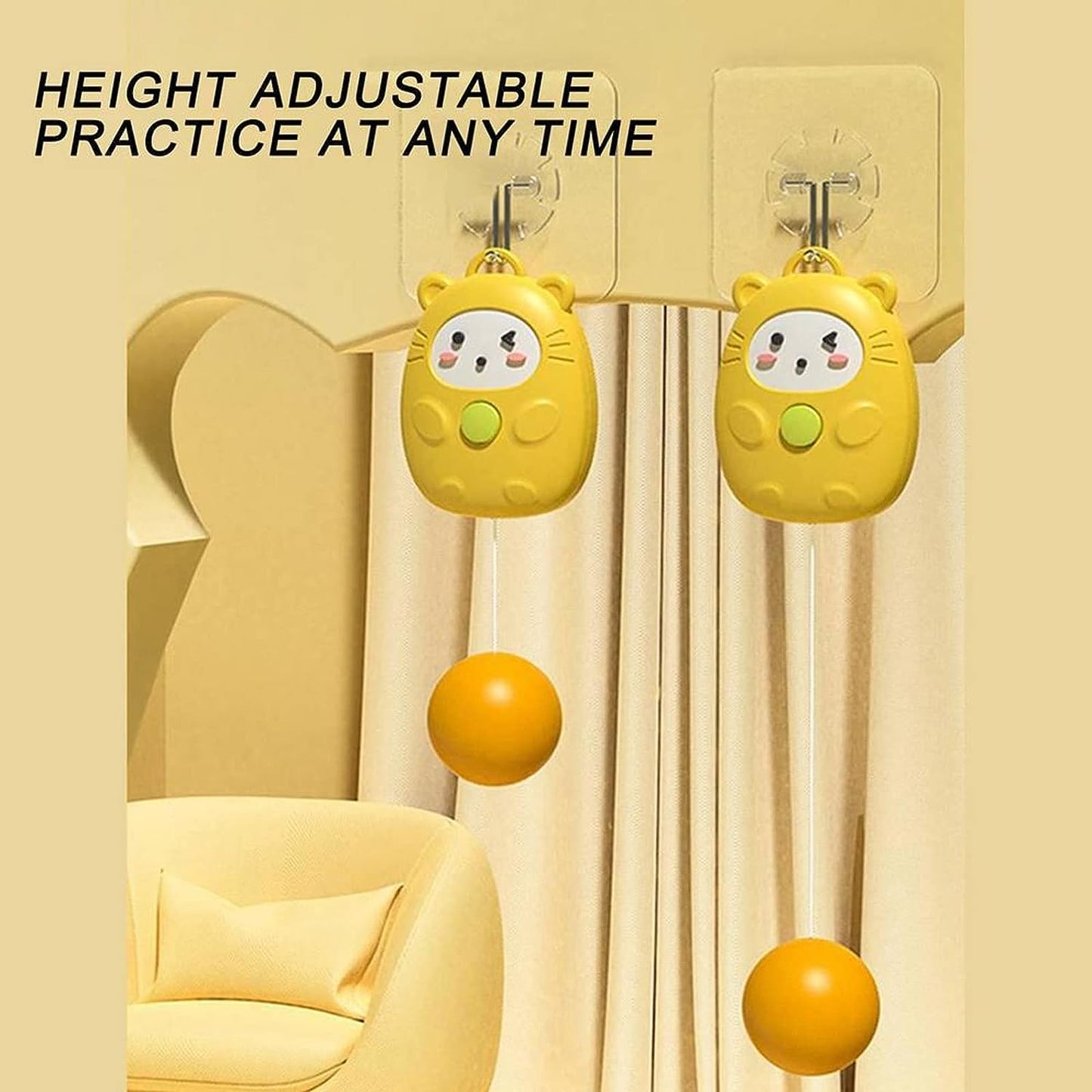 Portable Table Tennis Self-Training Set - Indoor Ping Pong Trainer for Parent-Child Interaction - Double Sparring Hand-Eye - Yellow