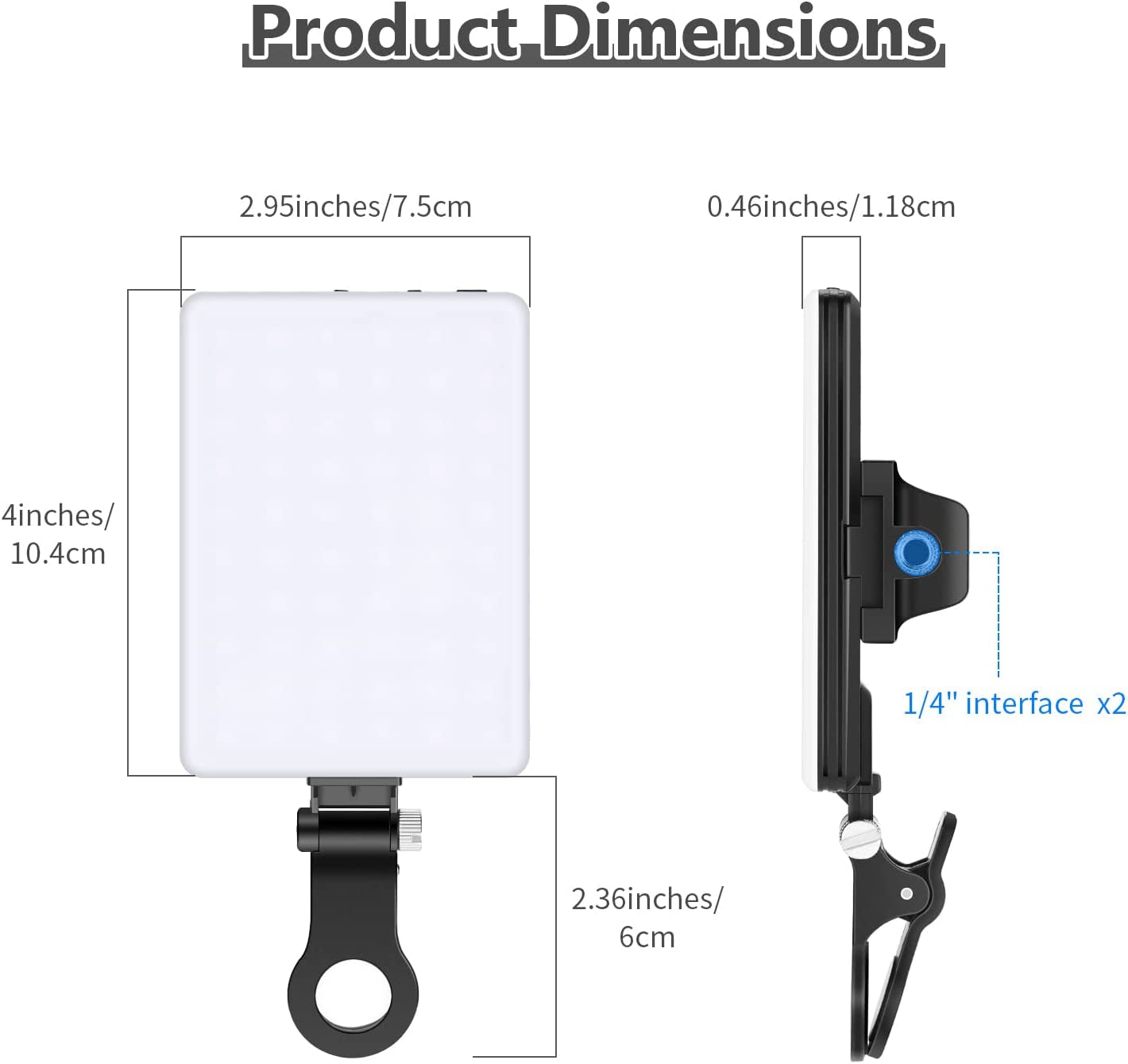 Portable LED Selfie Light with Front & Back Phone Clip, 60 High Power LEDs, 2000mAh Rechargeable Battery, CRI 95+, 3 Light Modes - Perfect for Phone/Tablet/Laptop, Zoom Calls, TikTok Videos, and Fill Light
