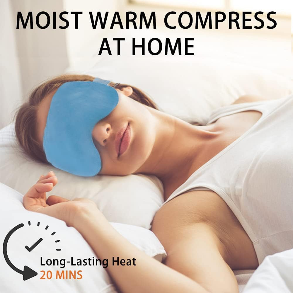 Dry Eyes Sleep Eye Mask: Microwave Activated & Freezable for Moist Heat, Puffy Eyes Relief. Adjustable, Washable, Blue.