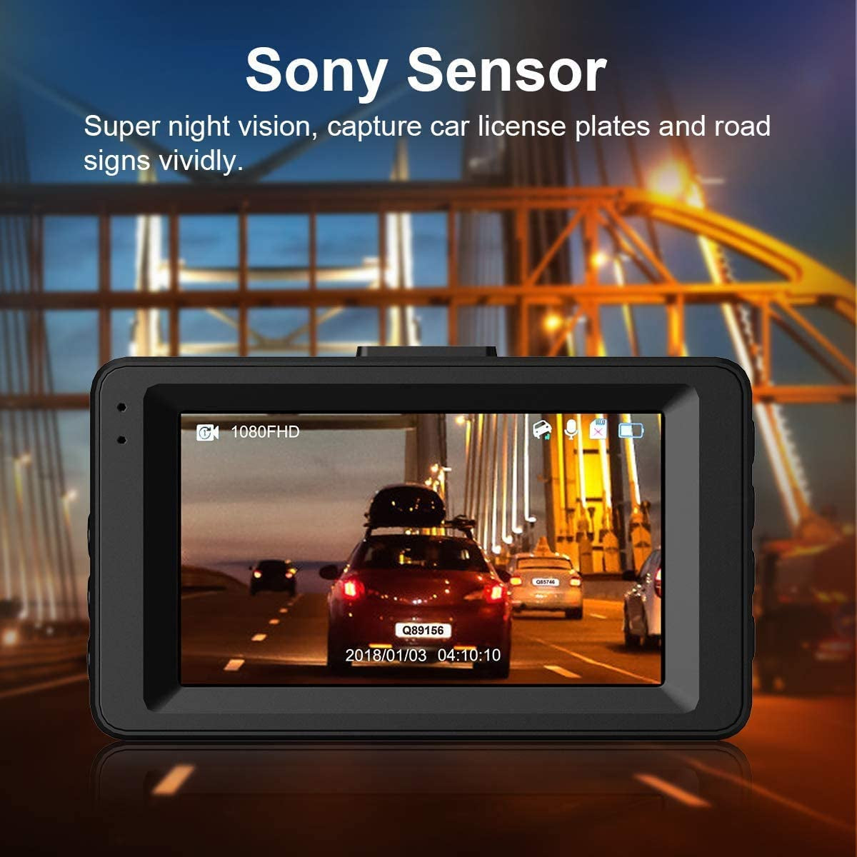 Front and Rear Dash Cam, Dash Cams 1080P FHD Dashboard Camera with 3" IPS Screen, Night Vision, 170° Wide Angle, Loop Recording, Motion Detection, Parking Monitor, G-Sensor, and SD Card Included