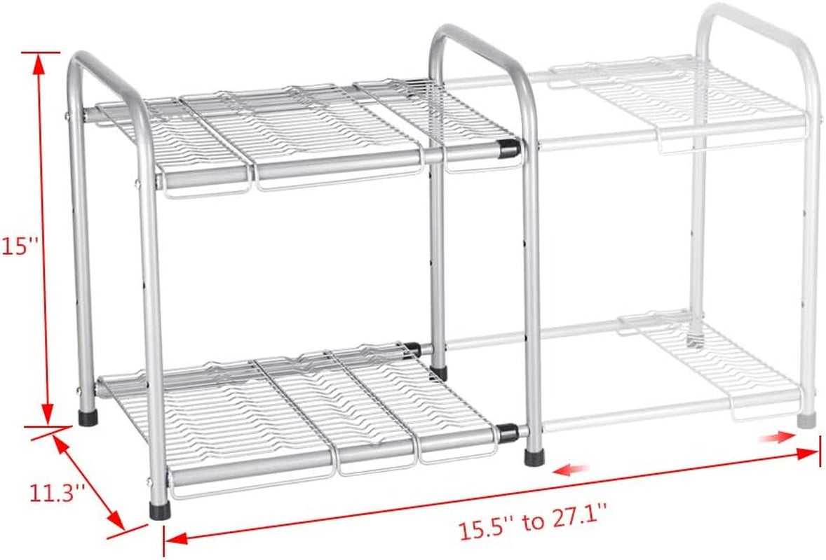 NEX 2 Tier Expandable Kitchen Storage Organizer Under Sink Cabinet Organizer Bathroom Sink Counter Shelf Rack, Metal