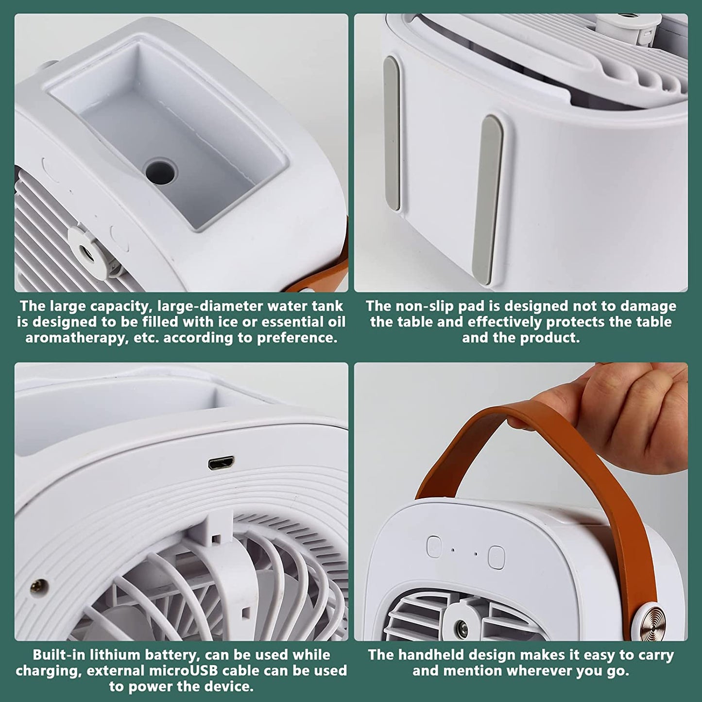 Mini Portable Air Cooler: 2-in-1 Functionality as a Personal Air Conditioner and Humidifier. Comes with Handle and 3 Speeds. Perfect for Travel, Office, and Bedroom Cooling. Color: White.