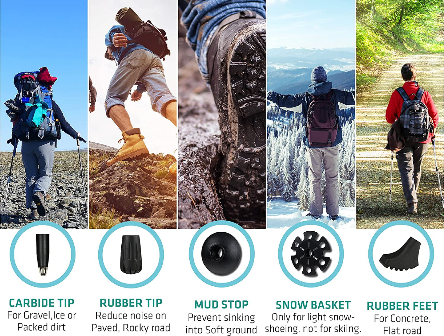 Collapsible Lightweight Hiking Poles - Nordic Walking Sticks for Seniors and Women - Cork Pole Grip - Trekking Gear