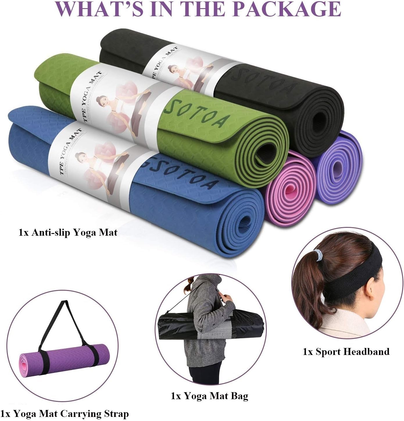 Non-Slip Yoga Mat with Thickness for Fitness Exercises, Comes with Easy-Cinch Yoga Mat Carrier Strap - Suitable for Home Gym Workouts