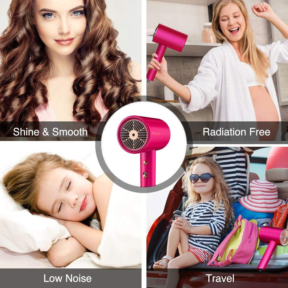 Patented 1800W Ionic Hair Dryer - Professional Blow Dryer with Negative Ion Technology, 3 Heat/2 Speed Settings, Cold Shot, 1 Nozzle; Ideal for Home, Salon, Travel, Safe for All Ages.