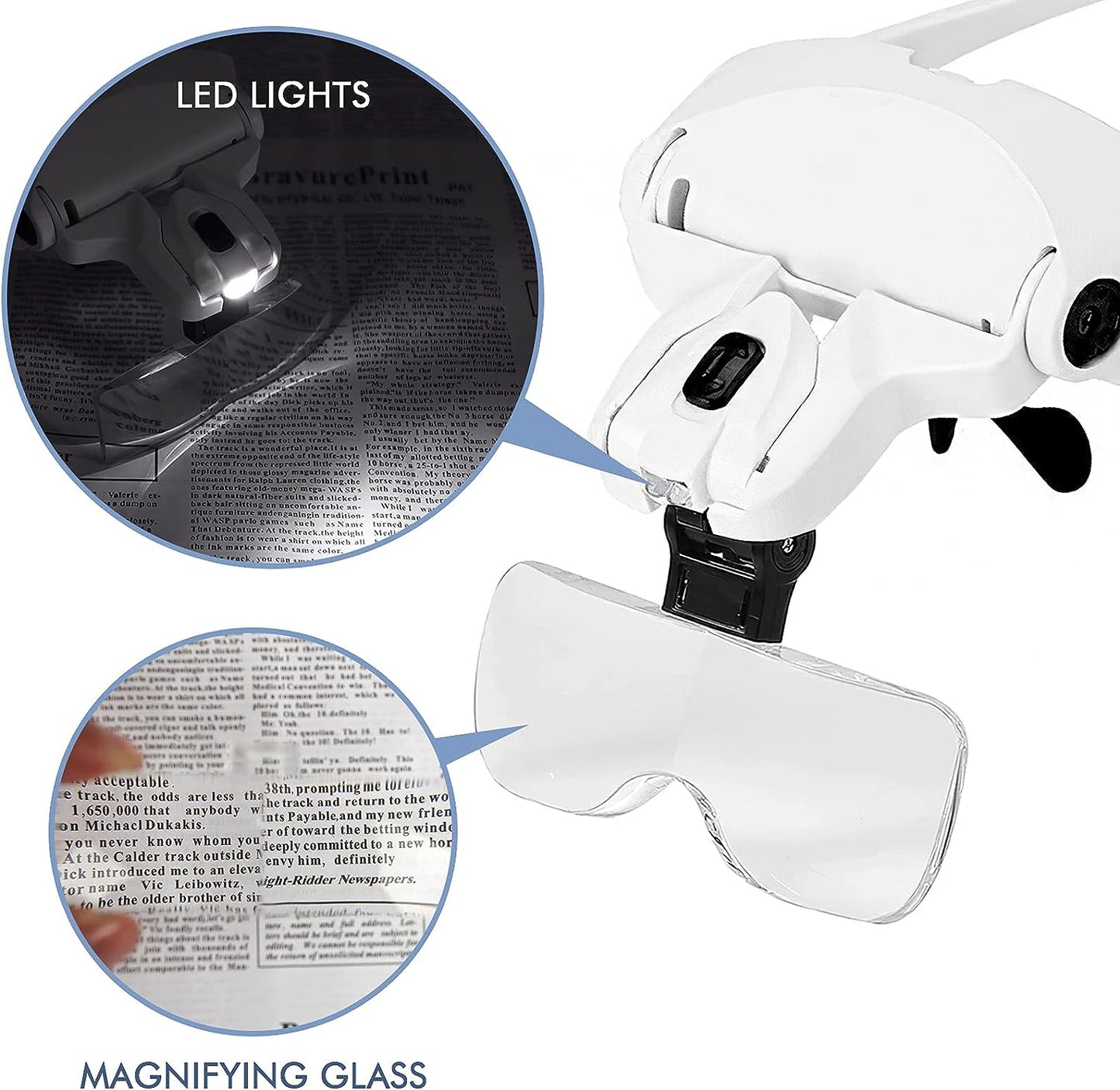 Hands-Free LED Magnifying Lamp Headband Glasses: Illuminated Magnifier Glass for Eyelash Extension, Reading, Jewelry Loupe, and Repairing, Includes 5 Lenses