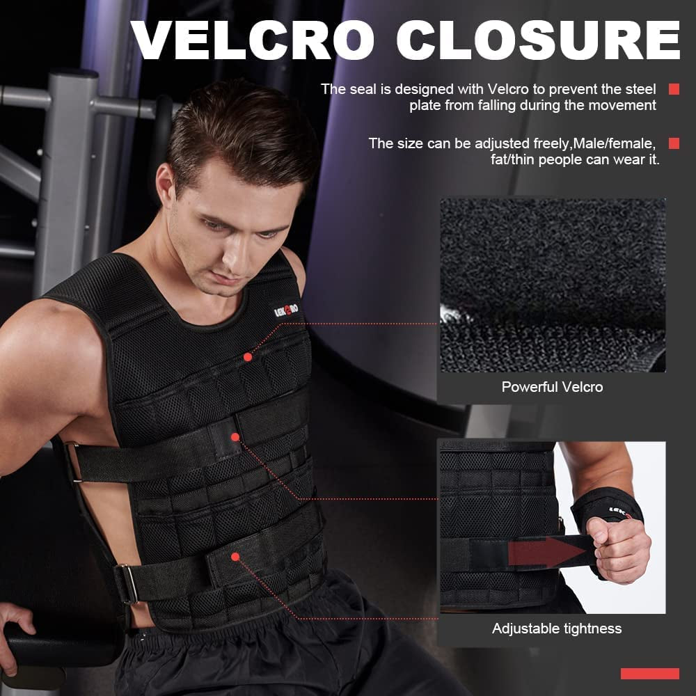 Premium Adjustable Weighted Vest for Intensive Workout Training - 44LB Fitness Weighted Jacket for Men and Women (Includes 96 Steel Plates Weights)