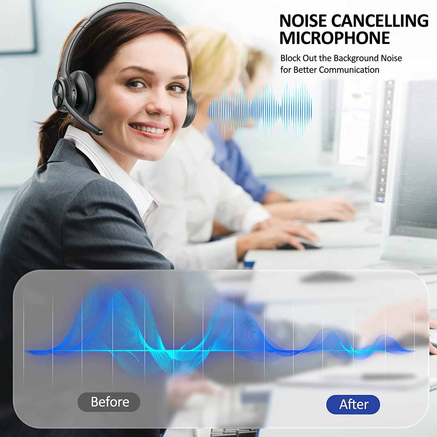 Wireless Headset V5.2 Bluetooth Headphones with Noise Cancelling Microphone, On-Ear Wireless Headset for Cell Phones, Laptop, Computer