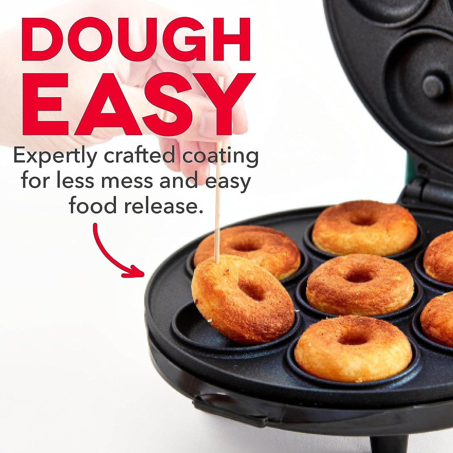 Mini Donut Maker with Non-stick Surface, Ideal for Kid-Friendly Breakfast, Snacks, Desserts & More, Produces 7 Doughnuts - Aqua