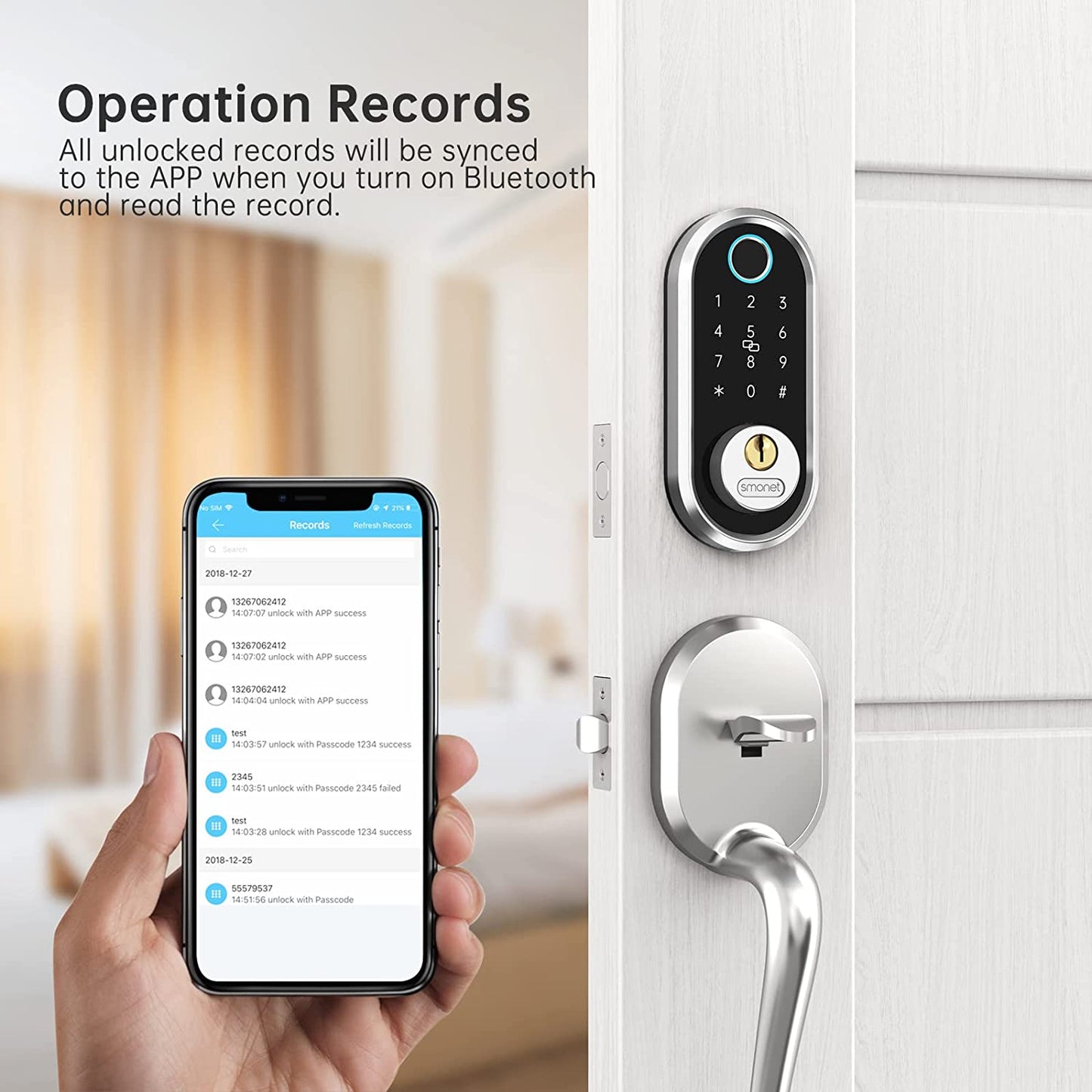 Smart Deadbolt Lock Fingerprint Electronic Door Lock with Keypad-Bluetooth Keyless Entry, App Control, Ekeys Sharing, App Monitoring, Auto Lock for Homes and Hotels