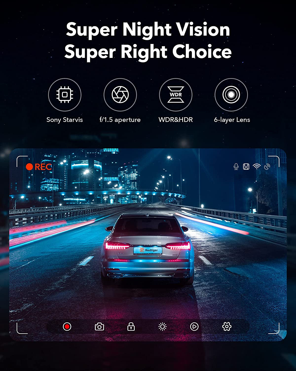 Full HD Car Dashboard Recorder with 4K/2.5K Front Rear Camera, 3.18” IPS Screen, Wi-Fi GPS Night Vision Loop Recording 170° Wide Angle WDR - Includes Free 32GB Card