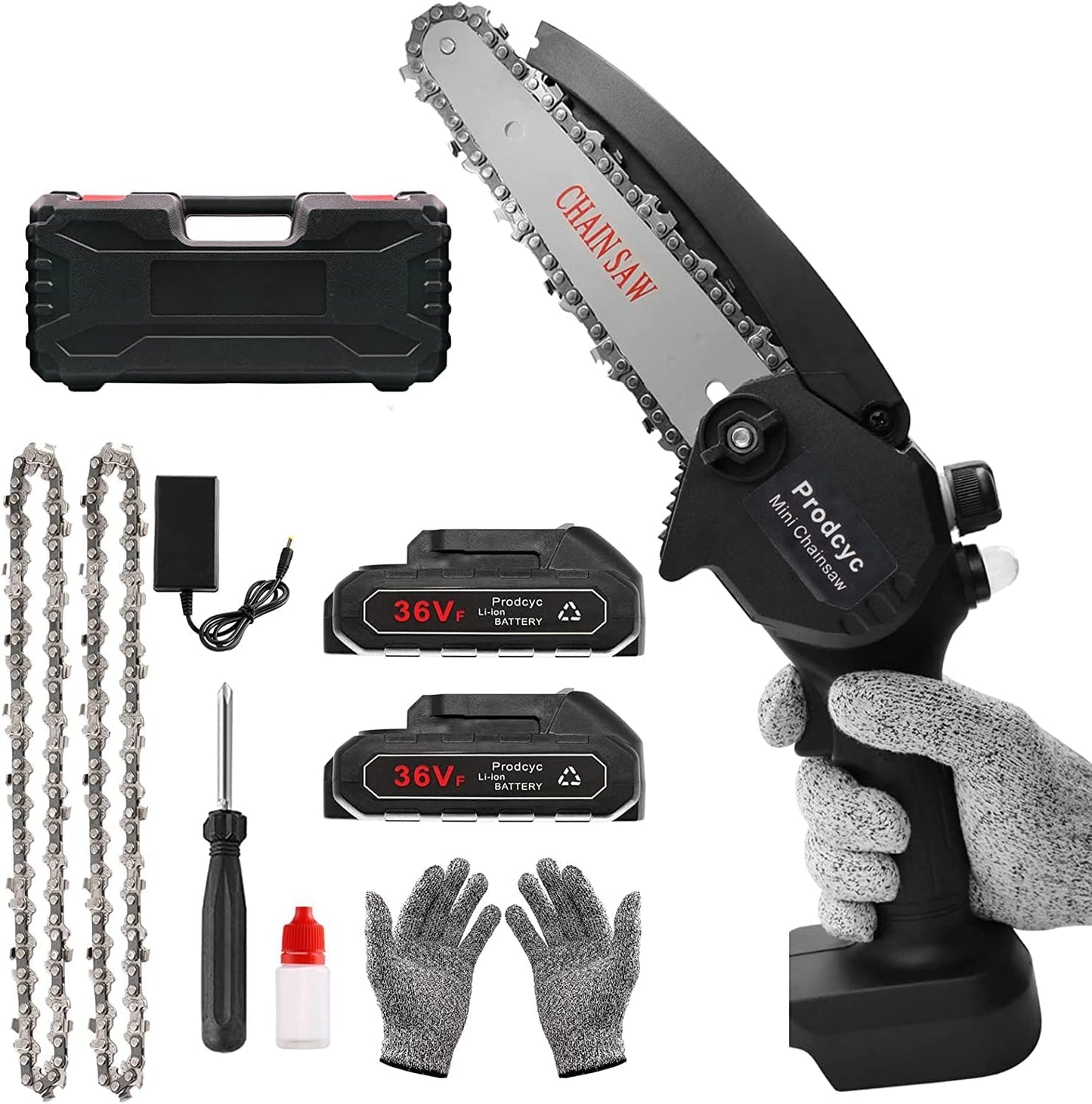Mini Chainsaw 6 Inch Cordless Chainsaw with Automatic Oiler, One-Handed Portable Electric Pruning Chainsaw, Includes 2x2.0Ah Batteries, Ideal for Wood Cutting, Garden Logging, and Trimming Branches