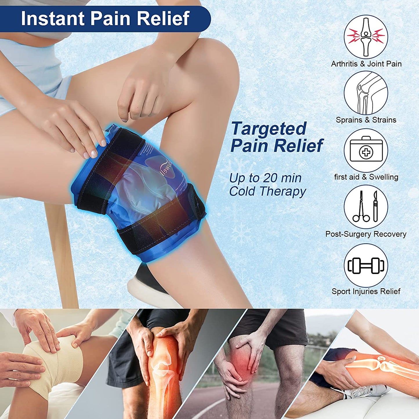 Reusable Gel Ice Pack for Knee Injuries - Instant Cold Therapy for Pain Relief, Swelling, Bruises, Arthritis, and Surgery Recovery