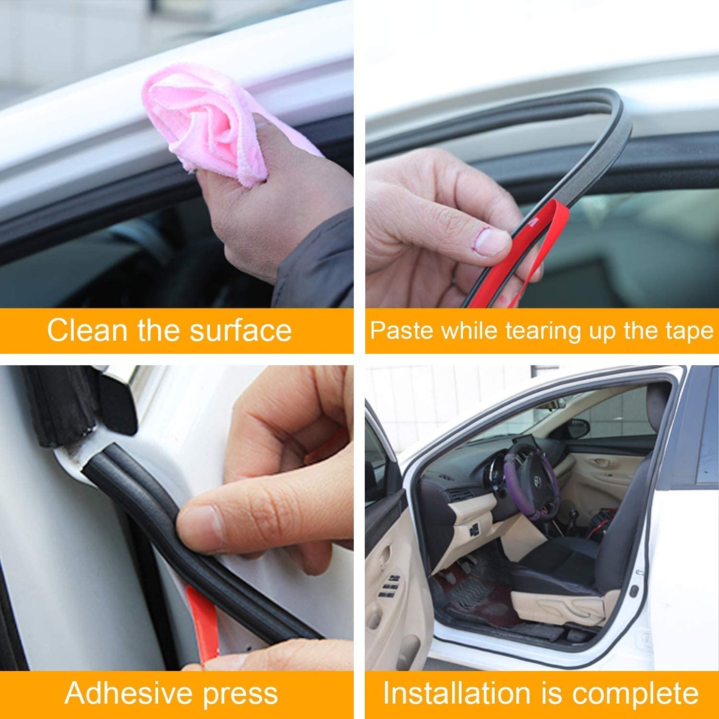 32FT Universal Automotive Weather Stripping - Self Adhesive Rubber Seal Strip for Car Windows, Doors, Engine Cover - Superior Noise Insulation