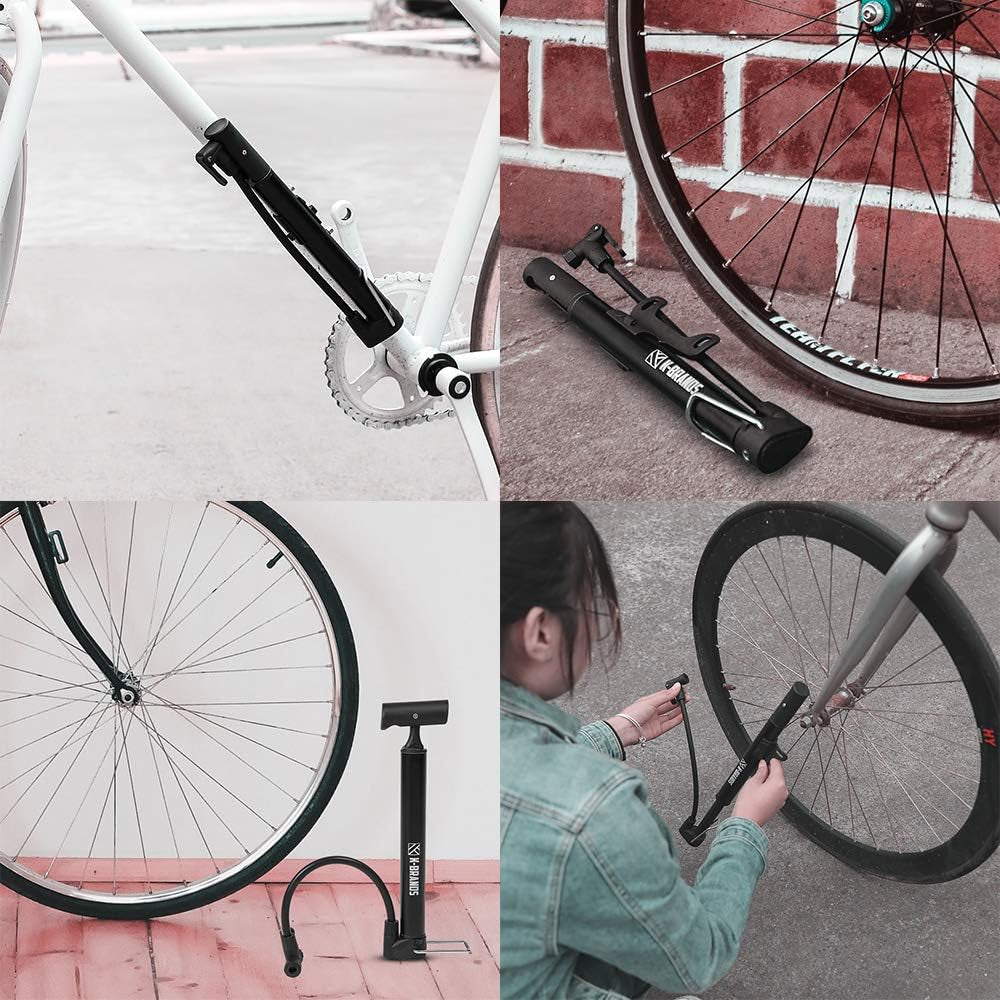Compact and Portable Bike Floor & Sports Ball Air Pump - Aluminum Alloy Bicycle Tire Pump with Puncture Kit.