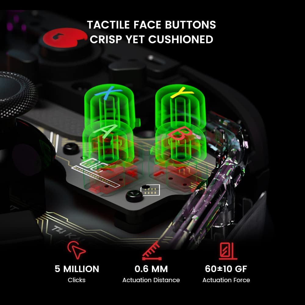 Kaleid Transparent T4 PC Controller - Wired Gaming Controller for PC, Switch, and Android TV Box. Plug and Play Gamepad Joystick featuring Hall Effect Sticks, Analog Triggers, 3.5mm Audio Jack, and 2 Back Buttons.
