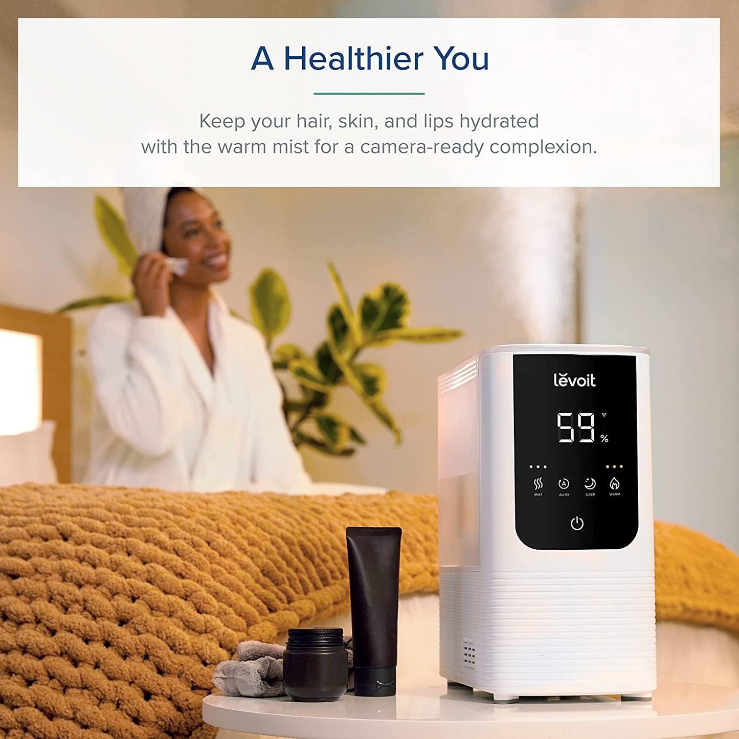 Humidifier for Bedroom Large Room Home, Oasismist Smart Cool and Warm Mist Humidifiers, Auto Customized Humidity, Ultrasonic Top Fill Oil Diffuser for Baby and Plants, Quiet, 4.5L, White