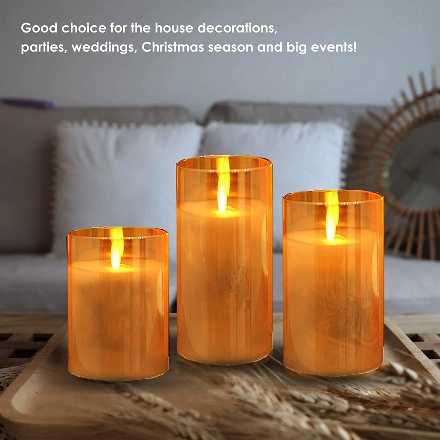 Flickering Flameless LED Candles with Real Wax and Moving Flame, Battery Operated, Timer Remote, Glass Effect - Perfect for Festival, Wedding, Home, and Party Decor
