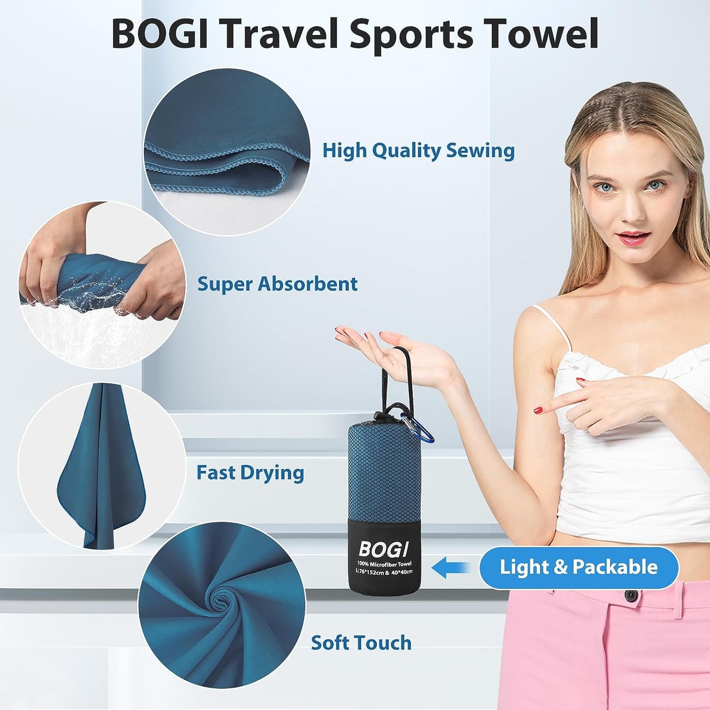 Microfiber Travel Sports Towel-Quick Dry Towel Navy Blue, Soft Lightweight Microfiber Camping Towel Absorbent Compact Travel Towel for Camping Gym Yoga Swimming Backpacking (XL:72''x32''+16''x16'')