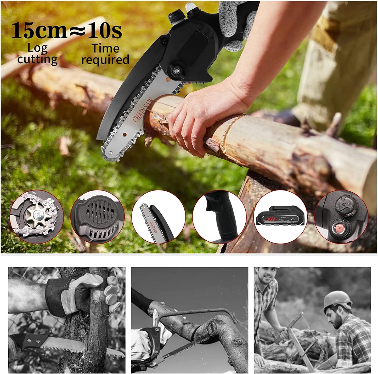 Mini Chainsaw 6 Inch Cordless Chainsaw with Automatic Oiler, One-Handed Portable Electric Pruning Chainsaw, Includes 2x2.0Ah Batteries, Ideal for Wood Cutting, Garden Logging, and Trimming Branches