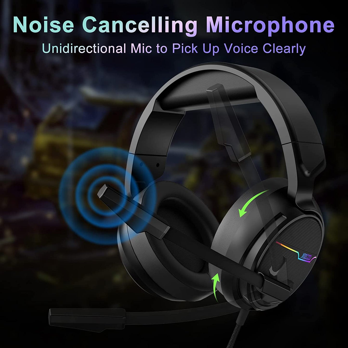 USB Pro Gaming Headset V20U for PC - 7.1 Surround Sound Headphones with Noise Cancelling Microphone. Features RGB Lights and Memory Foam Ear Pads. Compatible with Laptops.