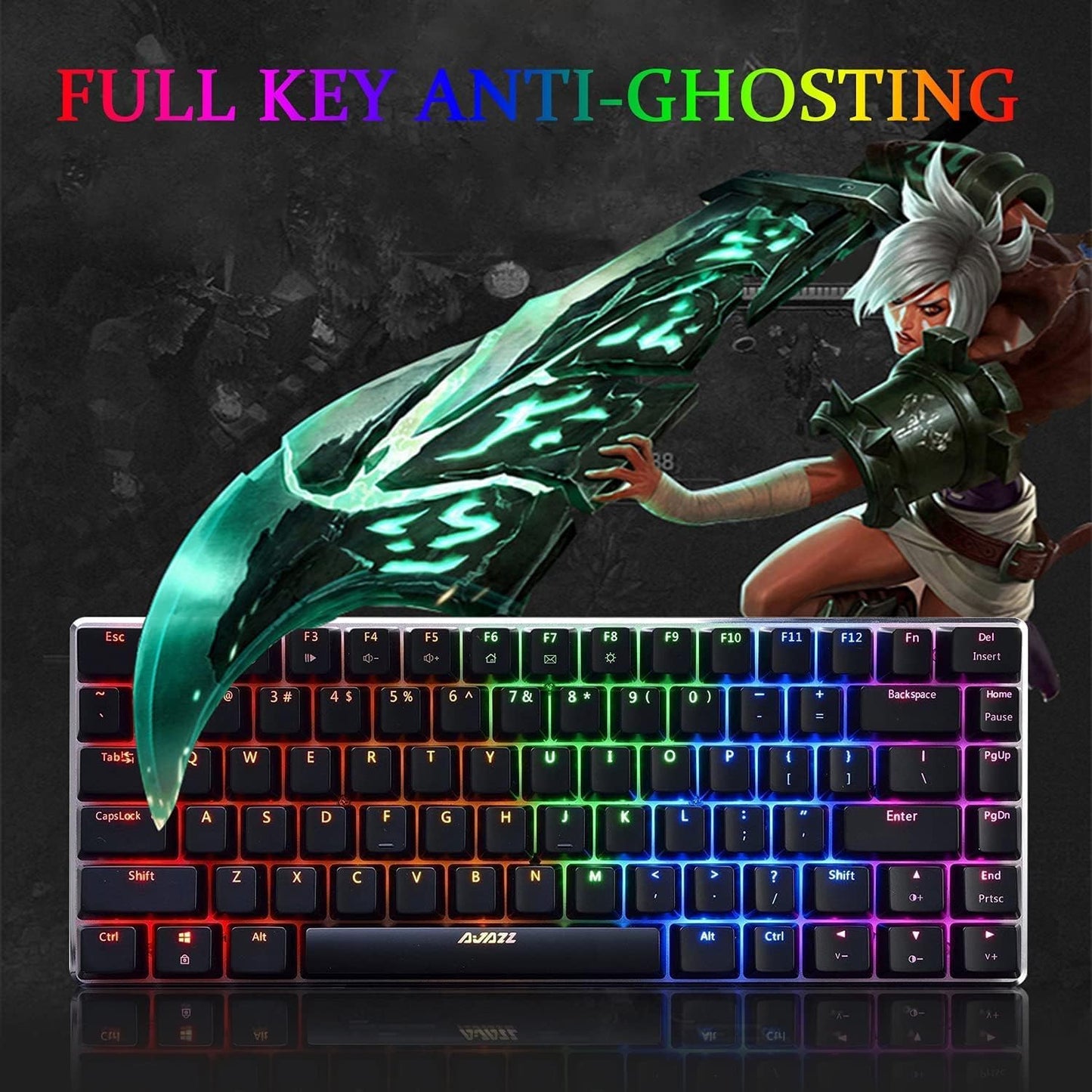 Compact Metal Panel Gaming Keyboard with RGB LED Backlighting - AK33, Wired Mechanical Keyboard with 82 Keys. Offers 20 Lighting Effect Modes for Windows PC Gamers (RGB Black Switch)