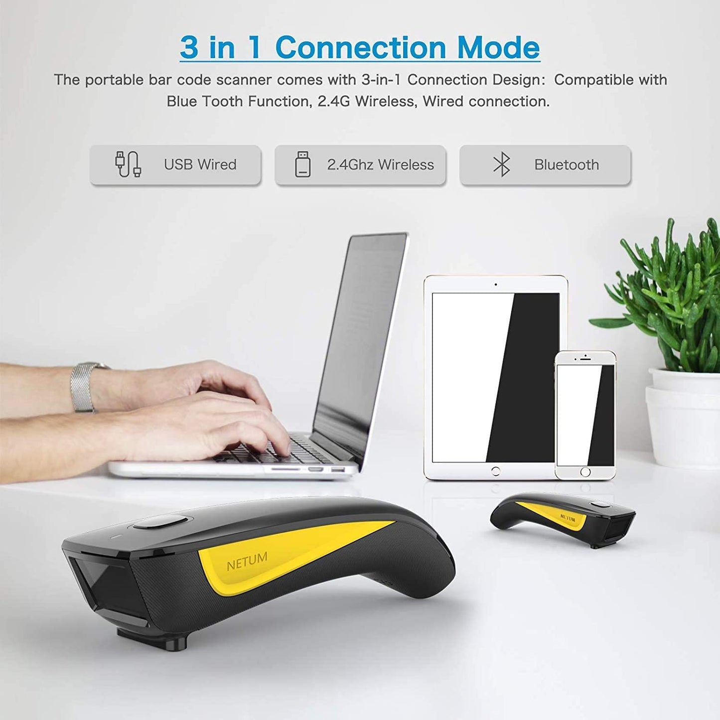 C750 Mini Bluetooth Barcode Scanner, Portable USB 1D 2D Bar Code Reader for Inventory, 2.4G Cordless Image Scanner for Tablet iPhone iPad Android iOS PC POS