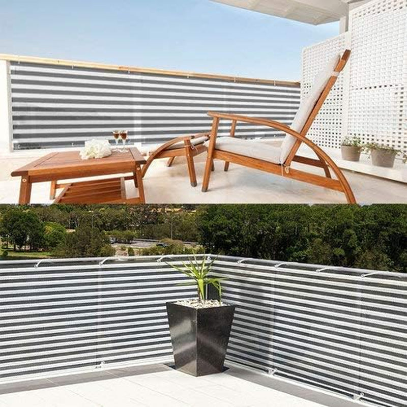 Weather-Resistant Balcony Privacy Screen Cover with UV Protection – Black Balcony Shield Cover, Complete with Cable Ties & Ropes (Grey White)