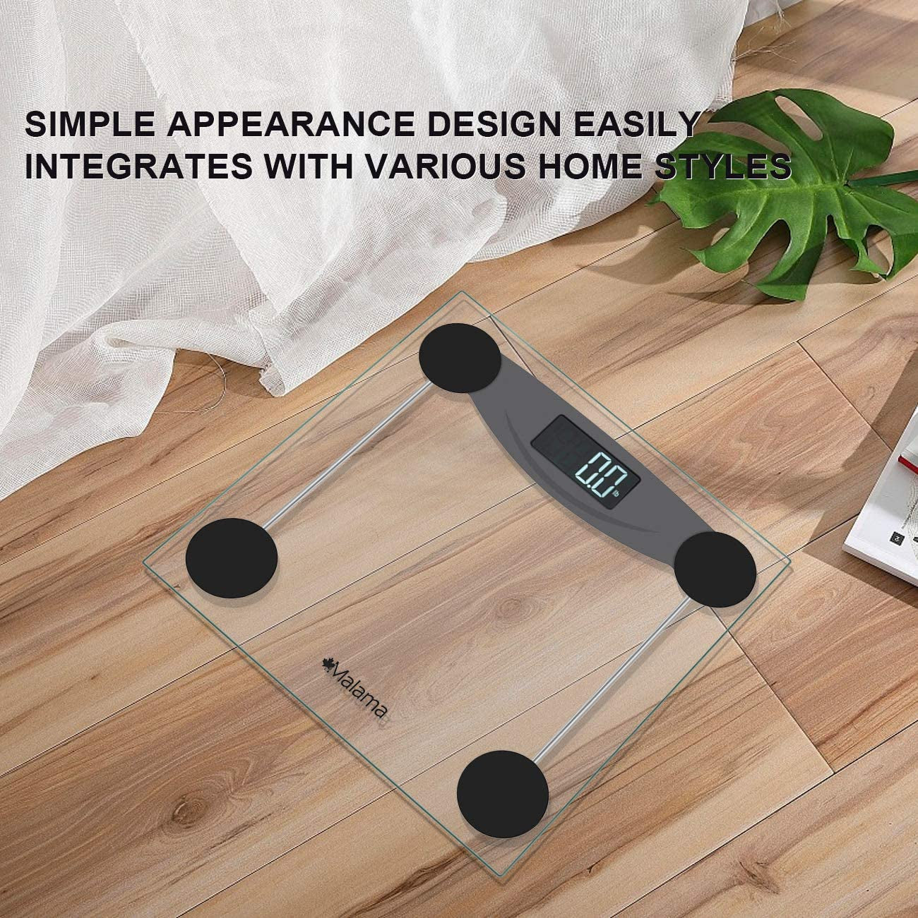Precision Digital Body Weight Scale: Step-On Technology, LCD Backlit Display, and Accurate Weight Measurements up to 400 lbs Capacity. Color: Black.
