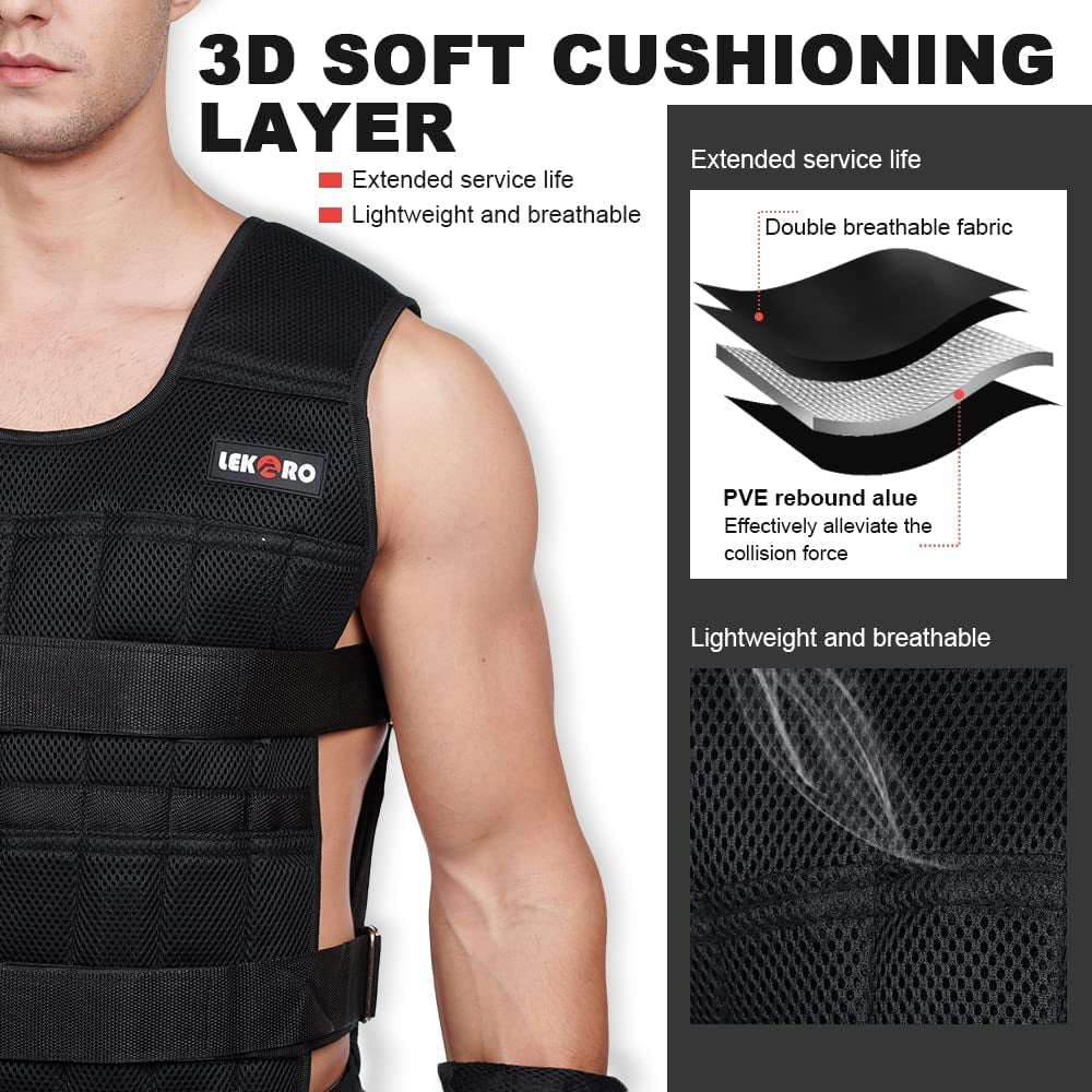 Premium Adjustable Weighted Vest for Intensive Workout Training - 44LB Fitness Weighted Jacket for Men and Women (Includes 96 Steel Plates Weights)