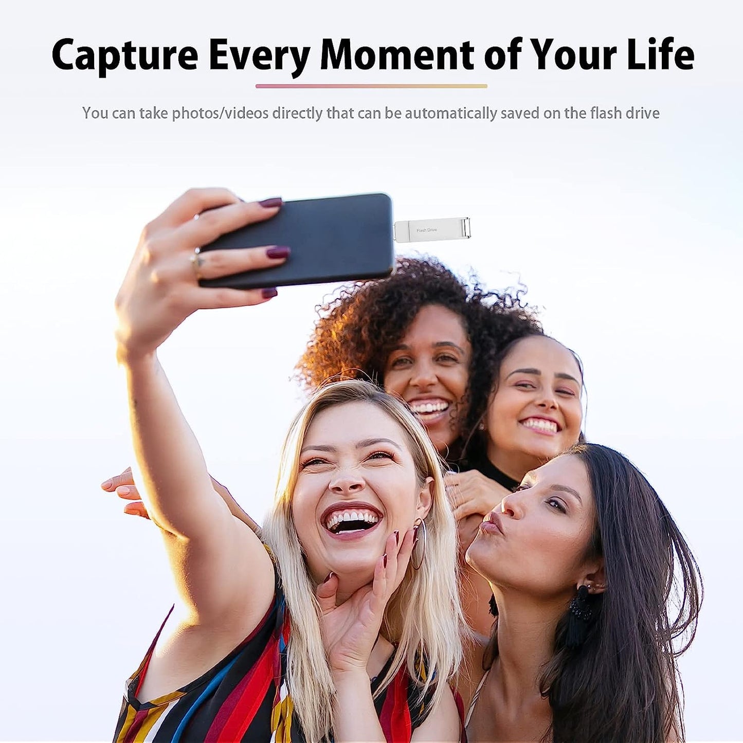 4-in-1 Photo Stick for iPhone 512GB: USB Thumb Drive with 360° Rotation, External Storage with Password/Touch ID Protection, Compatible with iPhone, iPad, Android, PC - Silver Color