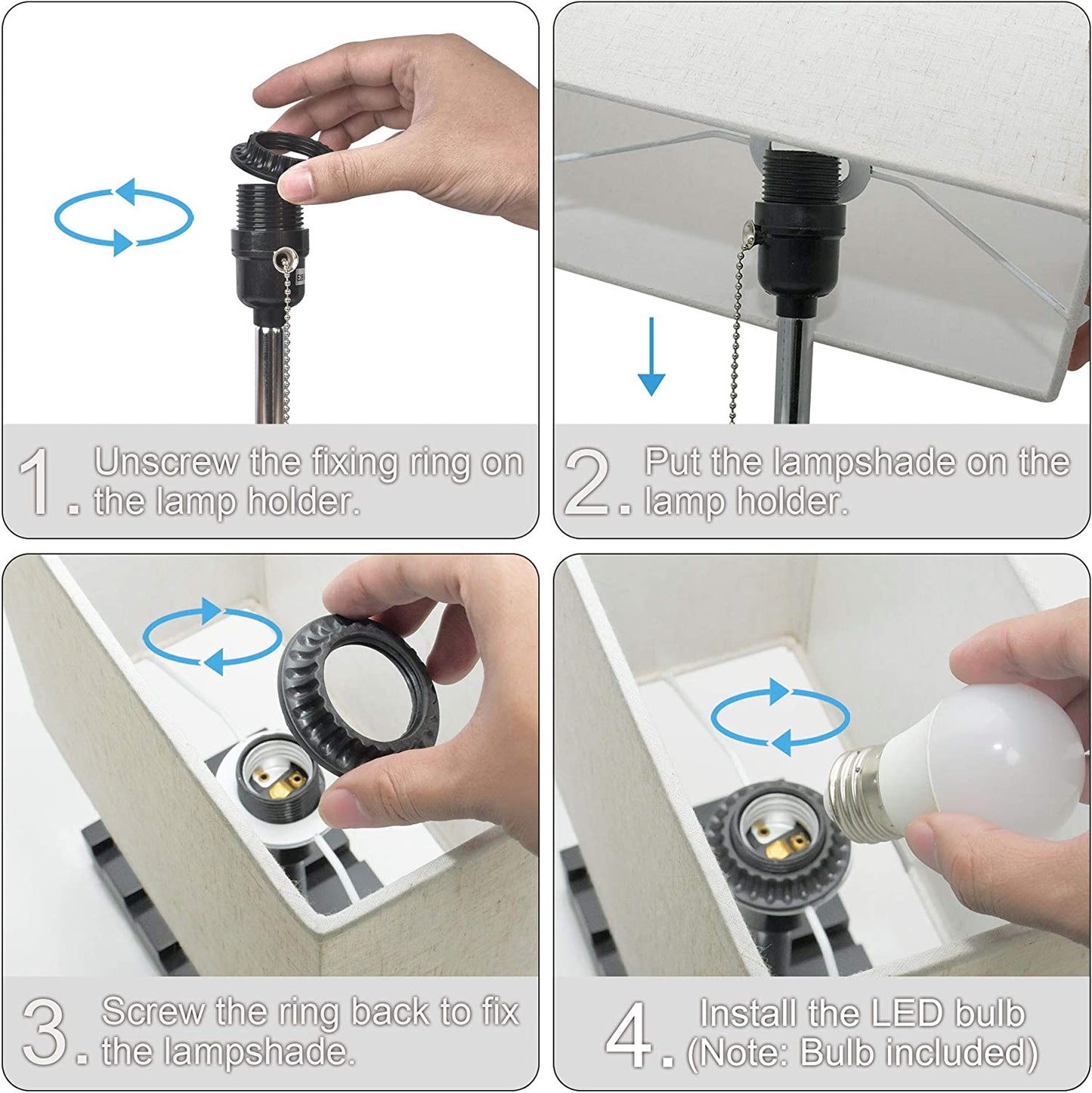 Modern Bedside Lamp with Phone Stand Base, Natural Daylight, USB Charging Ports, and AC Outlets - Includes LED Bulb and Fabric Linen Lampshade