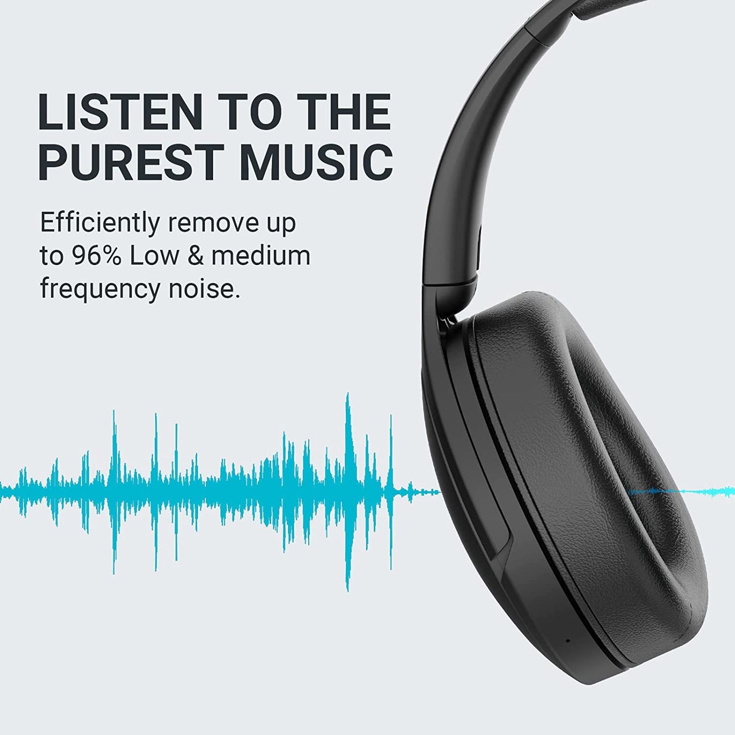 Hush-Onyx Active Noise Cancelling Headphones - Wireless Over-Ear Bluetooth Headphones with 100 Hours of Playtime, Custom App Support, Built-in Mic, Lightweight, Comfortable Fit for Everyday Use