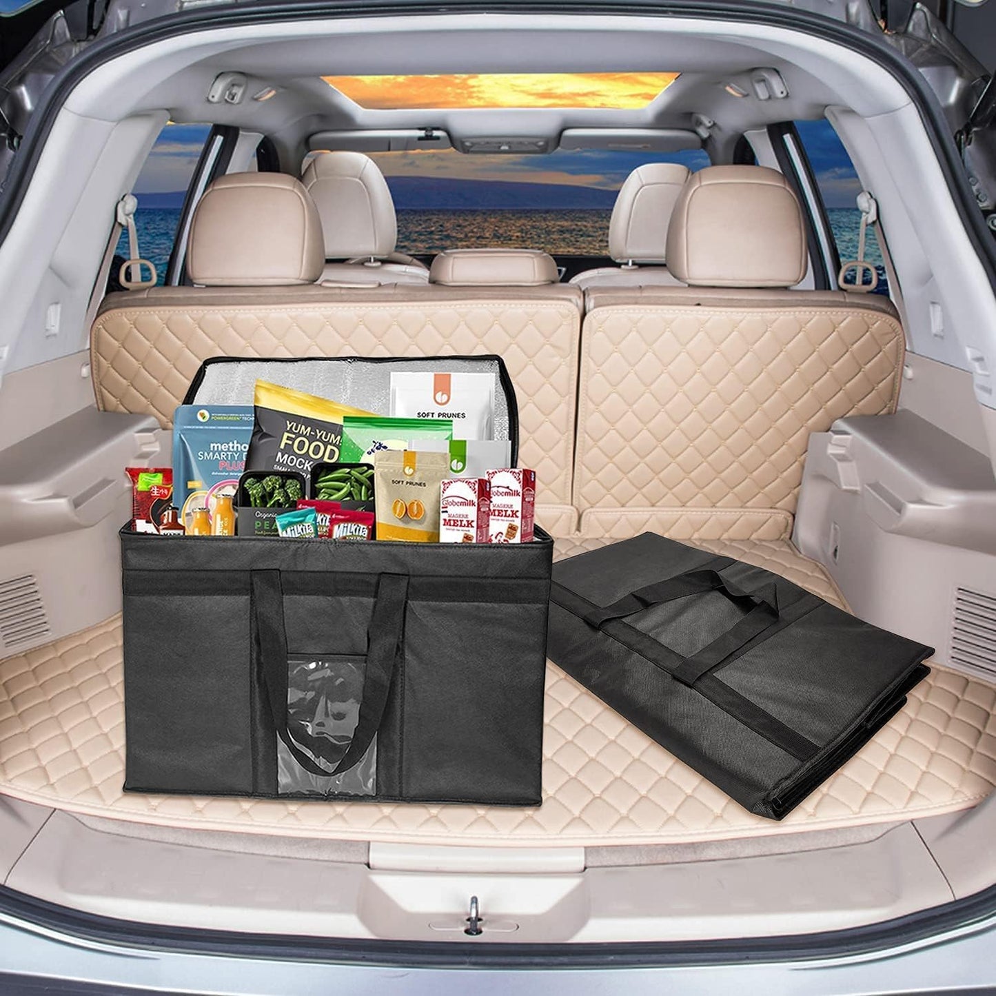 Extra Large Insulated Cooler Bag with Zipper Closure - Reusable Grocery Shopping Bag for Hot or Cold Food - Collapsible Delivery Bag for Instacart, Restaurants, and Food Transport - 23"W x 15"H x 14"D (Black)