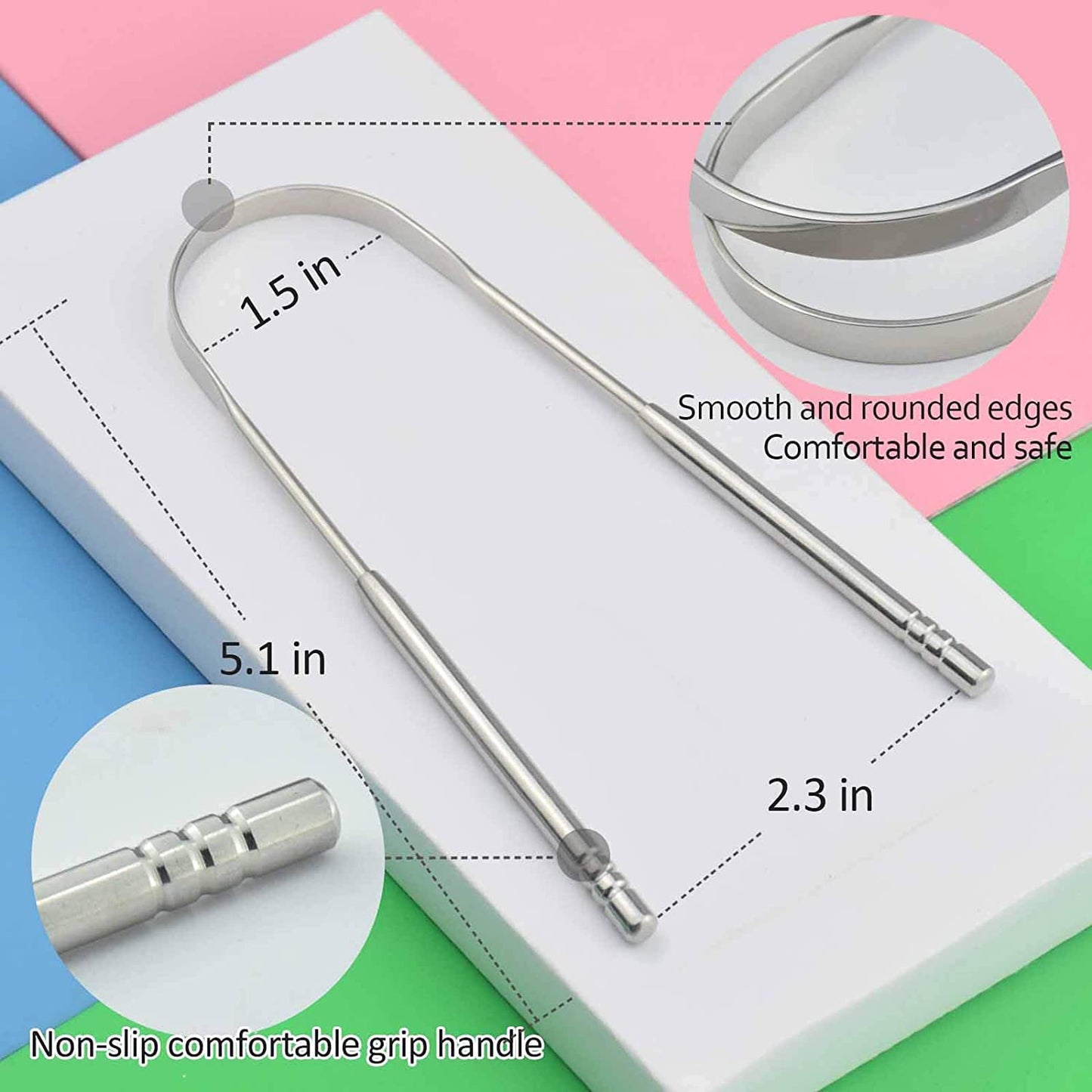 Medical Grade Stainless Steel Tongue Scraper (4 Pack) - Tongue Cleaner with Mini Hooks for Adults and Kids - Promotes Oral Health and Reduces Bad Breath
