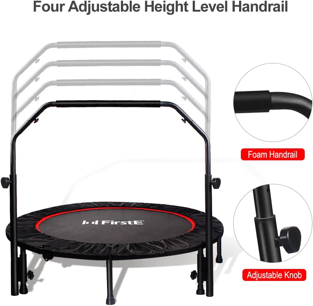 Foldable Fitness Trampolines with Adjustable Heights Foam Handrail - Rebound Recreational Exercise Trampoline for Kids and Adults - Indoor & Outdoor Use - Maximum Load Capacity of 440lbs