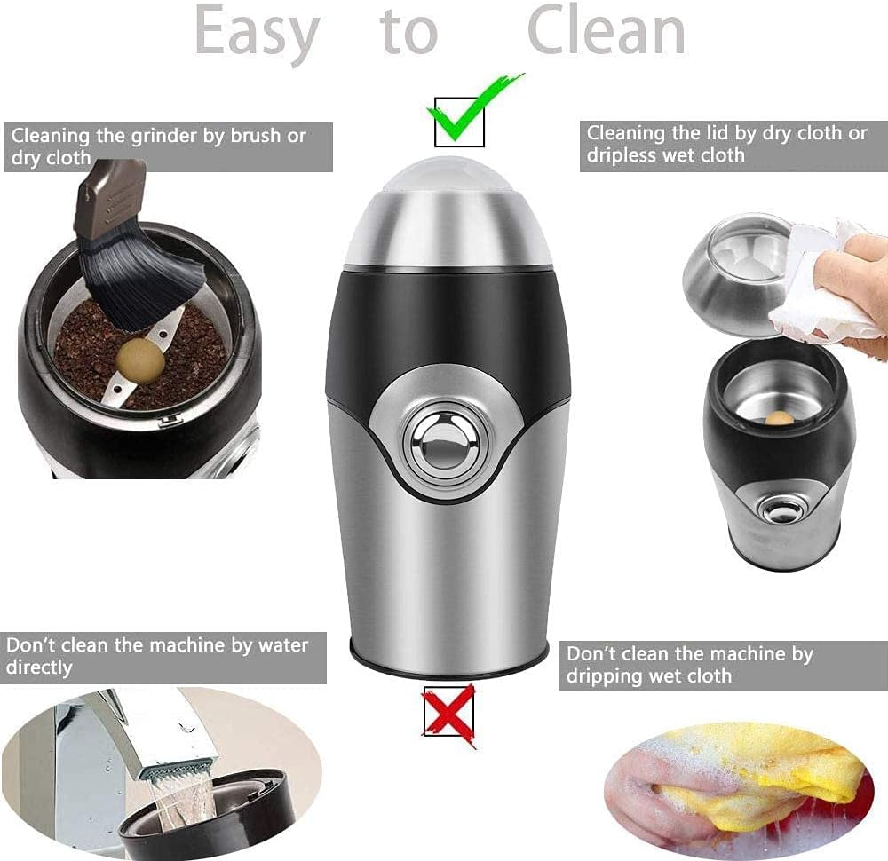 Electric Coffee Grinder - Allows for Coarse, Medium, and Fine Coffee Grinding - 200W Power - Made of Stainless Steel - Suitable for Grinding Coffee and Spices into Powder.