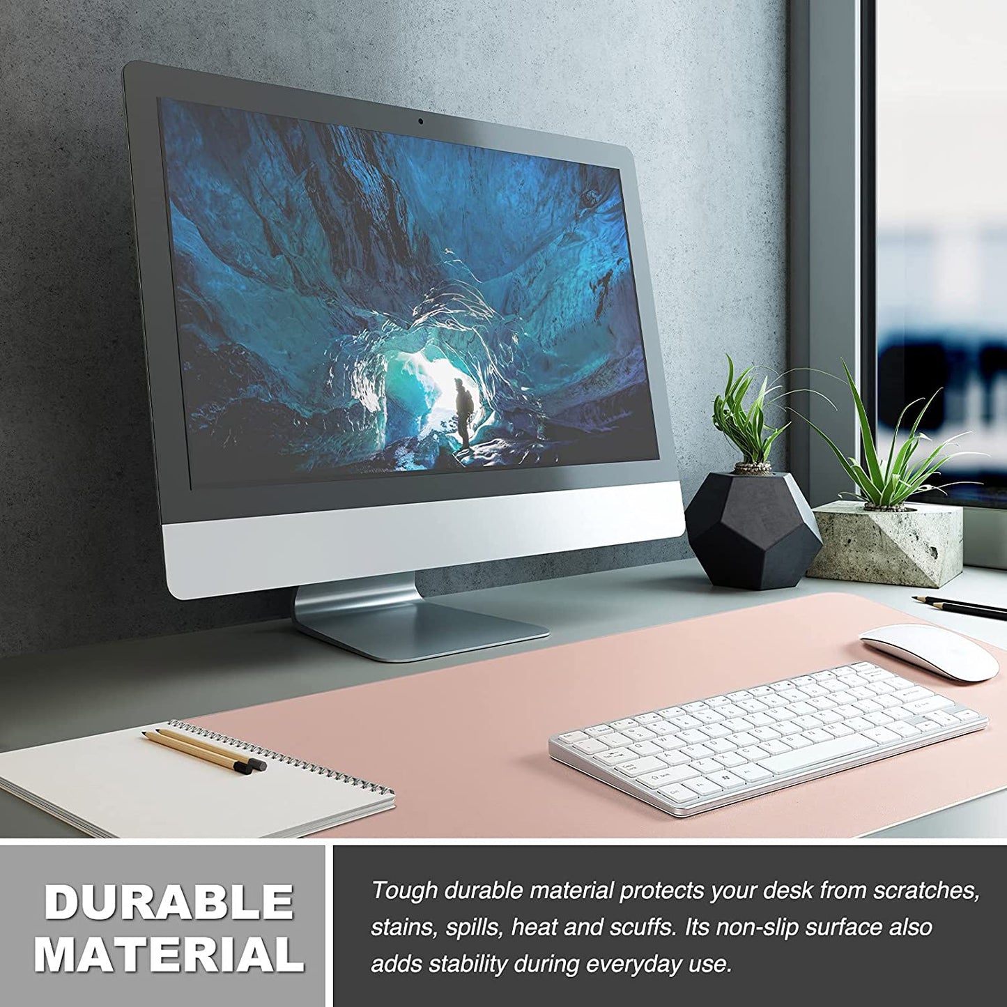 Pink Desk Pad/Office Desk Mat, 31.5" x 15.7" PU Leather Desk Blotter, Laptop Desk Mat, Waterproof Desk Writing Pad for Office and Home, Dual-Sided