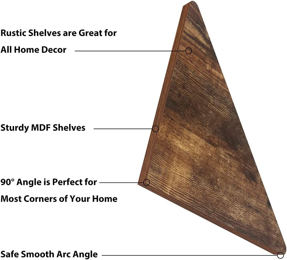 Pack of 6 Rustic Wood Corner Wall Shelves - Designed for Home, Kitchen, Bedroom, Living Room, Office, and Nursery - Adds Functional and Decorative Storage.