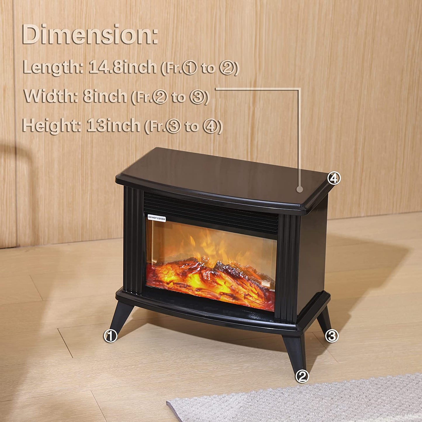 Compact 13" Mini Electric Fireplace: Tabletop Portable Heater with 1500W Power, Black Metal Frame - Ideal for Room Heating and Space Warming