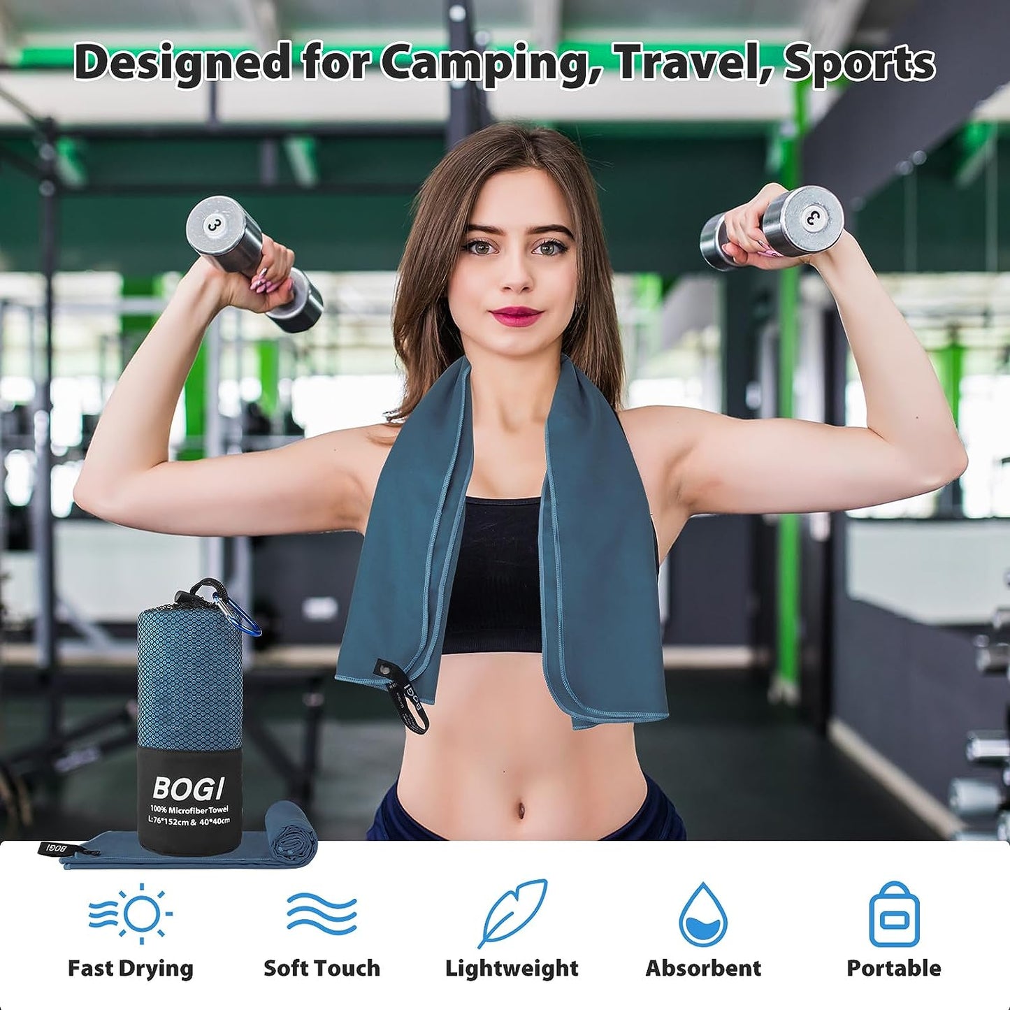 Microfiber Travel Sports Towel-Quick Dry Towel Navy Blue, Soft Lightweight Microfiber Camping Towel Absorbent Compact Travel Towel for Camping Gym Yoga Swimming Backpacking (XL:72''x32''+16''x16'')