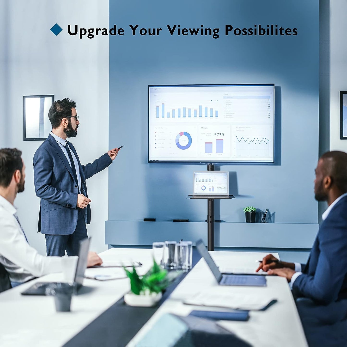 Mobile TV Stand with Wheels for 23-60 Inch Plasma/LCD/LED TVs, Portable Stand with Media Shelf, Adjustable Height Rolling TV Cart Trolly up to 25kg, Maximum VESA 400x400mm