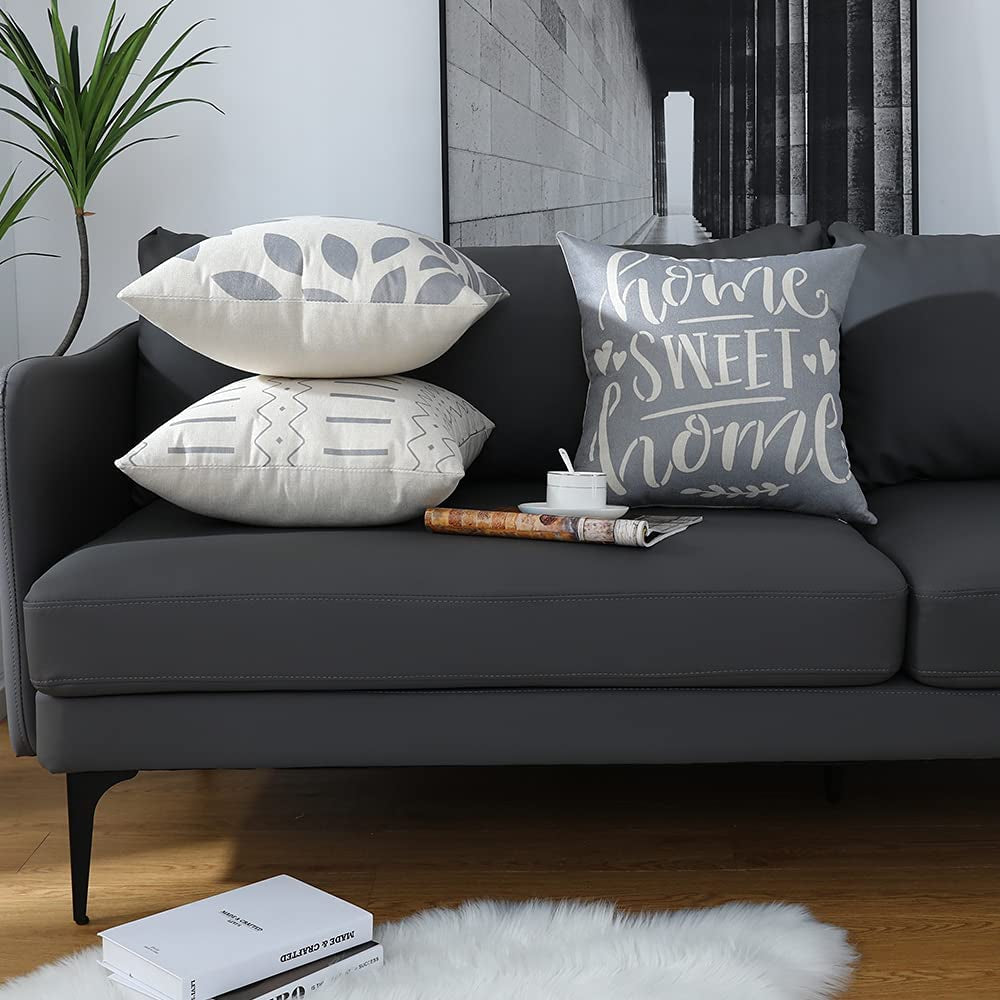 4-Pack 18x18 Inch Pillow Covers: Boho Modern Farmhouse Style, Neutral Decor for Couch, Bed, Home