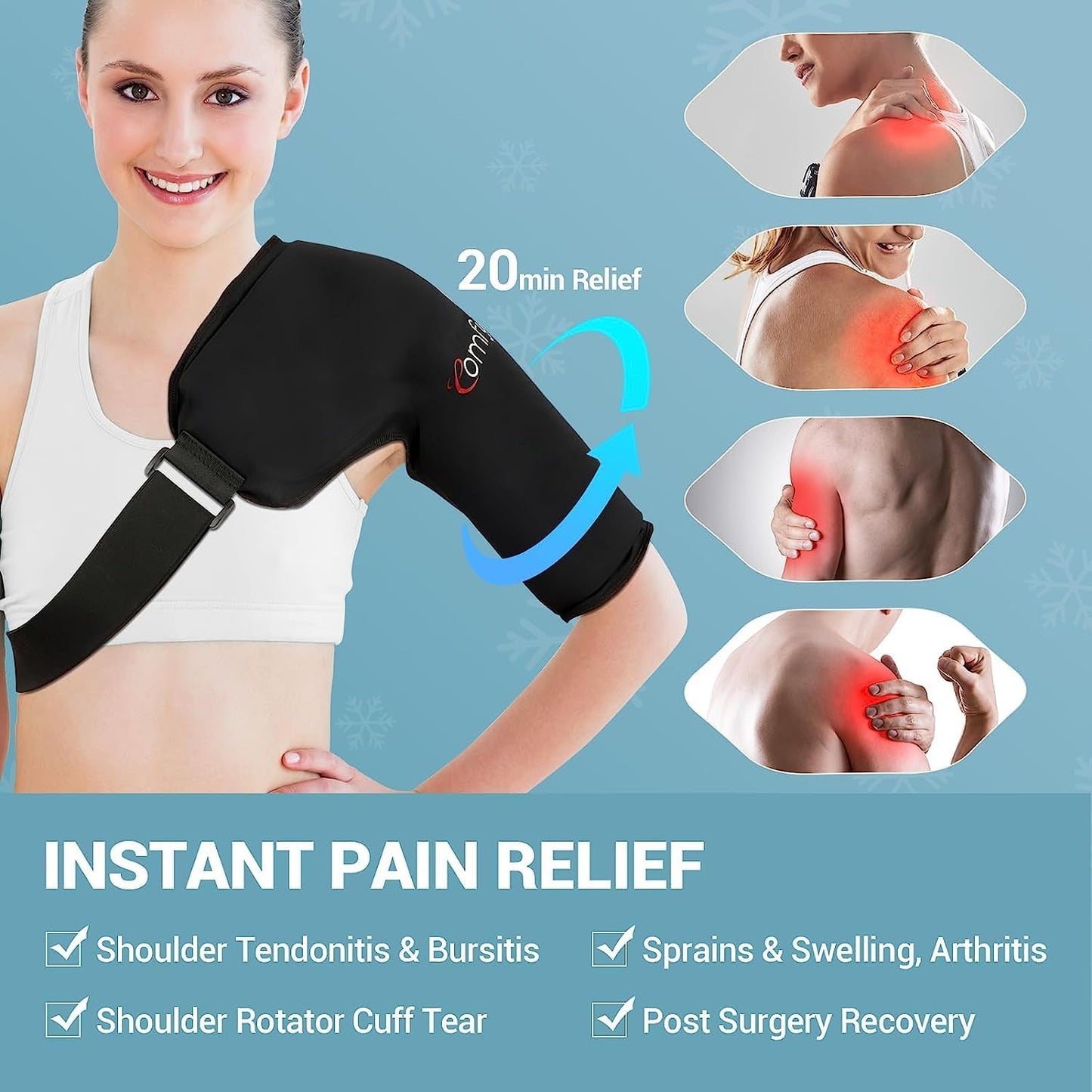 Reusable Gel Ice Wrap for Shoulder Injuries - Shoulder Support Ice Pack for Rotator Cuff, Frozen Shoulder, Sports Injuries, and Surgery Recovery
