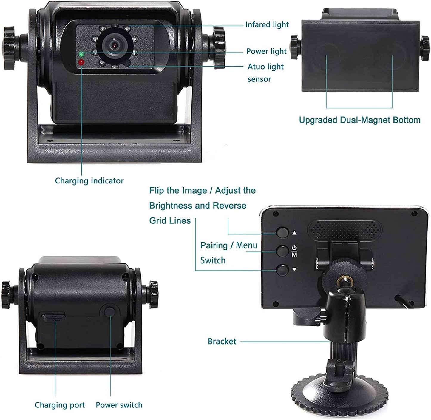 Portable Wi-Fi Wireless Magnetic Hitch Camera with 4.3 Inch LCD Monitor Display - Backup Rear View for Gooseneck, Horse Trailer, Boat, Travel Trailer, Fifth Wheels, RV, Camper - Battery Powered Kit