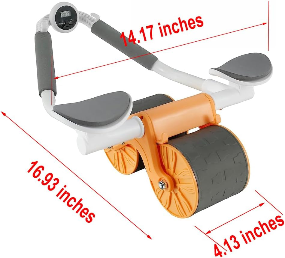 Ab Roller Wheel with Elbow Support - Automatic Rebound Abdominal Exercise Wheel for Abs Workout. Ideal Home Gym Fitness Equipment with Time Tracker and Mat for Core Strength Training.