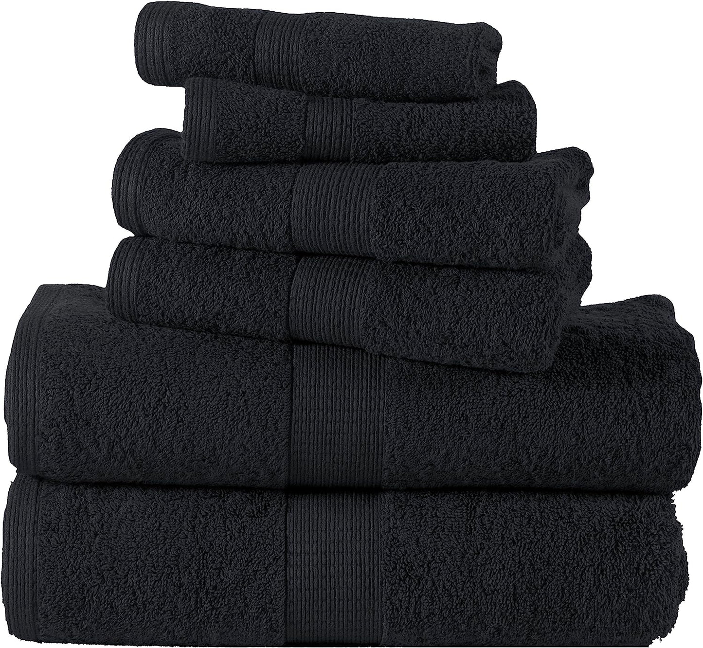Black Bath Towels for Bathroom Set -100% Cotton 6 Pc Bath Towel Set, Super Absorbent Face Towels, Premium Towel Sets for Bathroom, Soft Bath Towels, 2 Bath Towel, 2 Hand Towels, 2 Wash Cloths