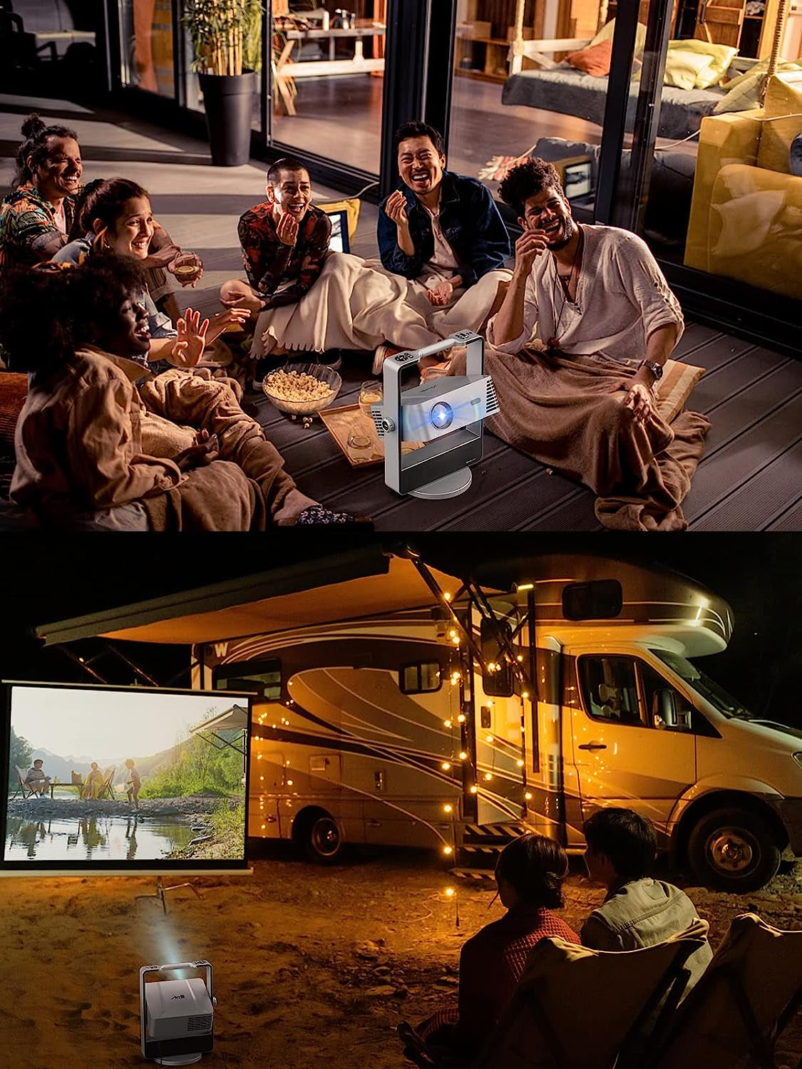 High-Quality Outdoor Projector - 4K Resolution, Auto Focus & Keystone Correction, Dolby Audio, Anti-Direct Eye Protection. Equipped with 2X10W Speakers for Enhanced Bass Effect. Offers 5G Wifi, Bluetooth, USB, and HDMI Connectivity