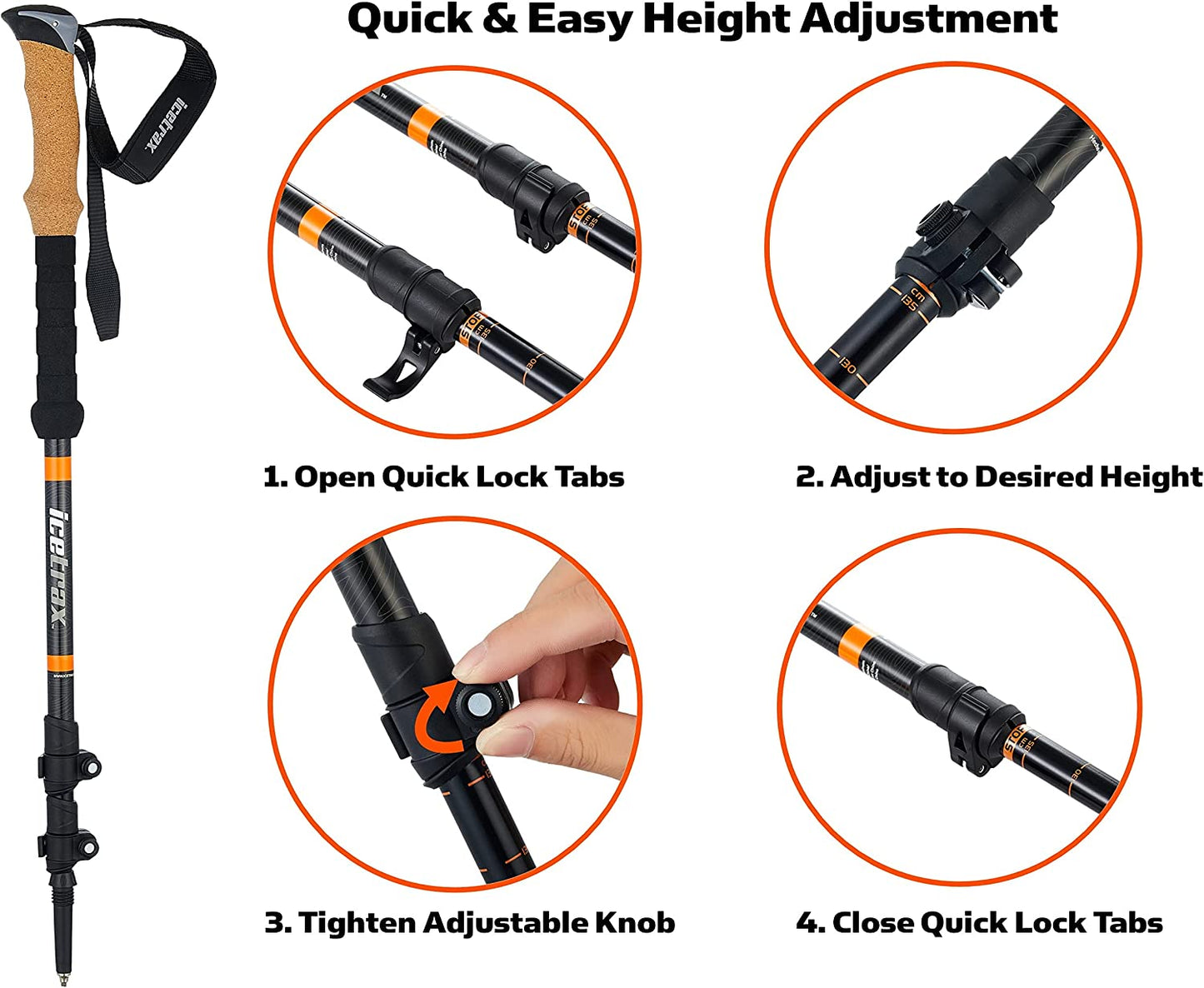 Durable Aluminum Trekking Poles with Quick Lock System, Cork Grip, and Adjustable Height - Complete Hiking Poles Set